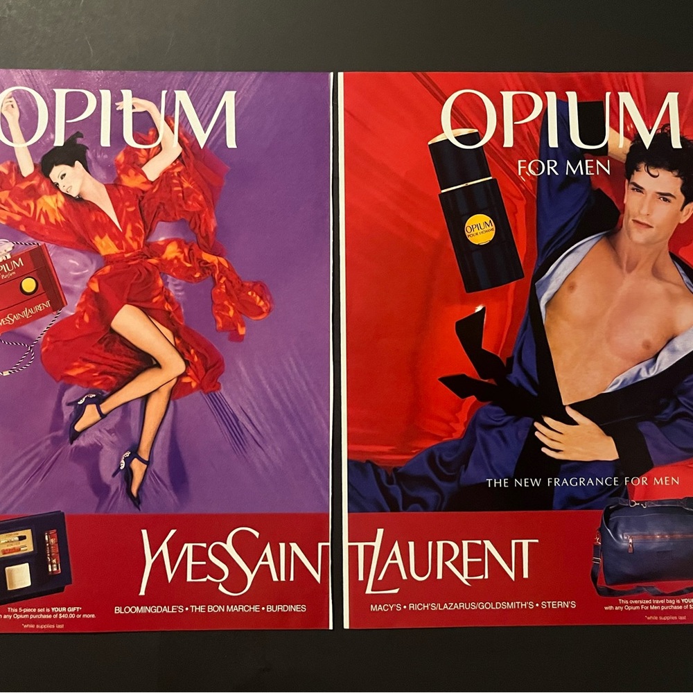 Vintage Rare OPIUM  Yves Saint Laurent Original Magazine Print Ad 2 pages